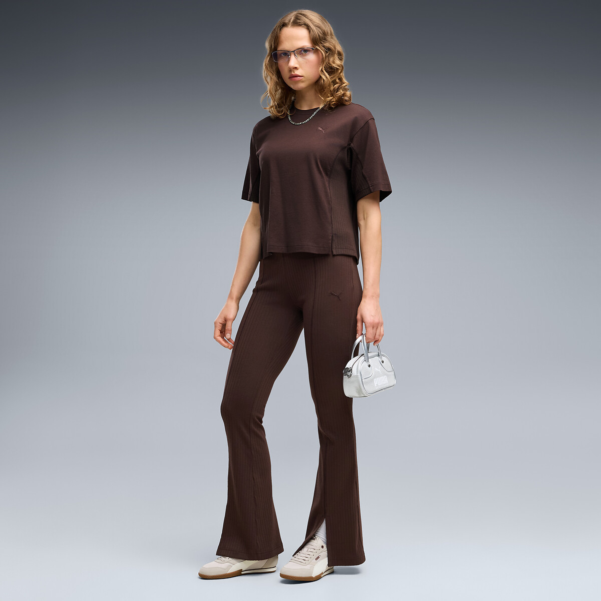 Tee shirt col rond manches courtes marron chocolat, PUMA
