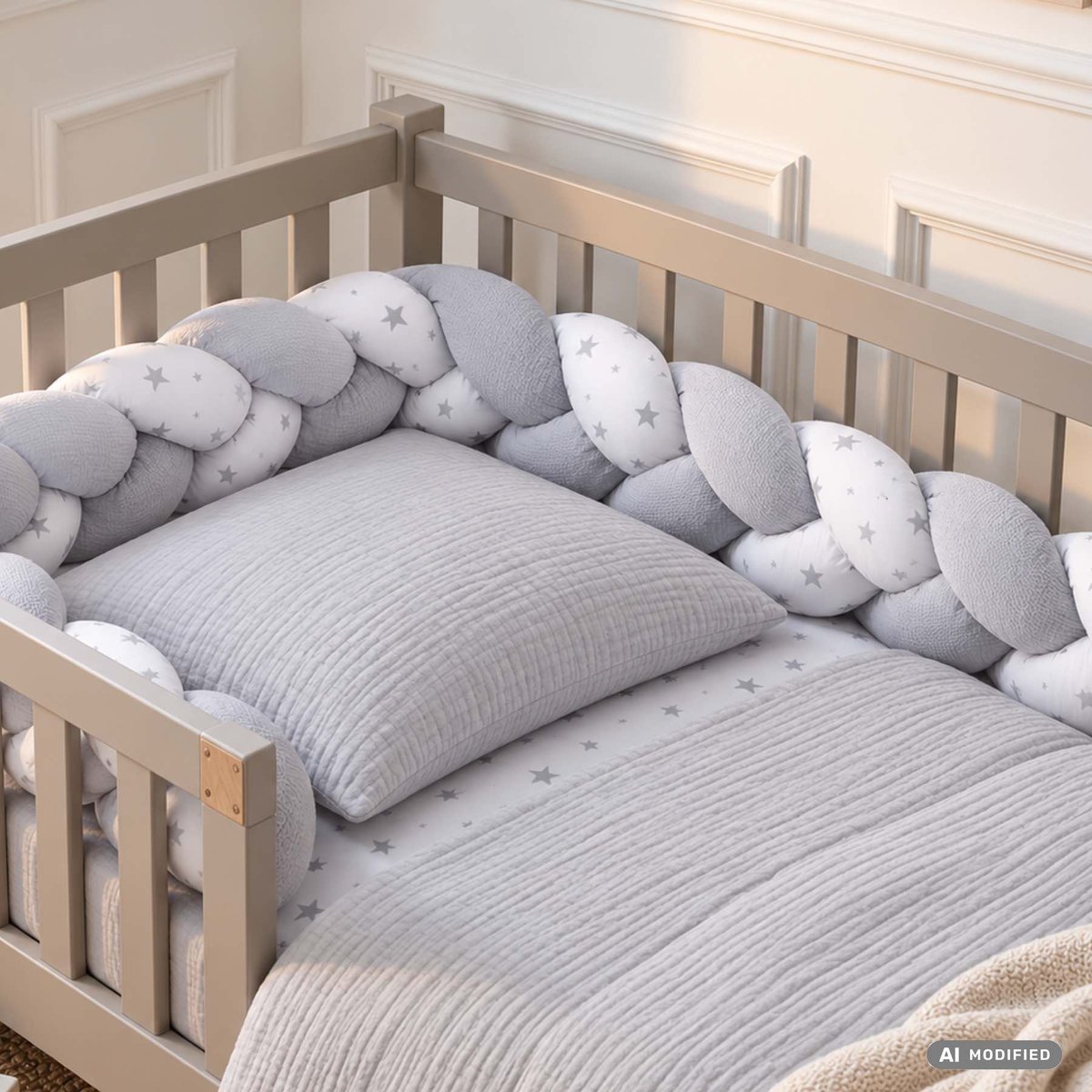 Tresse de lit universelle, tour de lit STELLA gris, SEVIRA KIDS