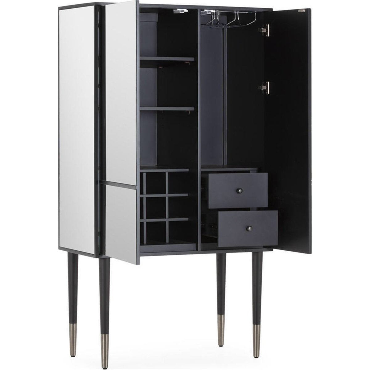 Meuble bar bois et miroir style glamour noir et miroir, RECOLLECTION