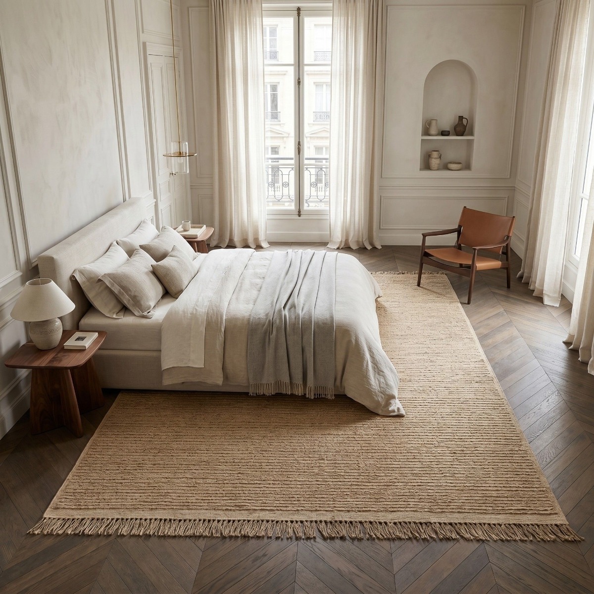 Tapis en jute artisanal avec franges JUTE NATUREL - style bohème beige, THE DECO FACTORY