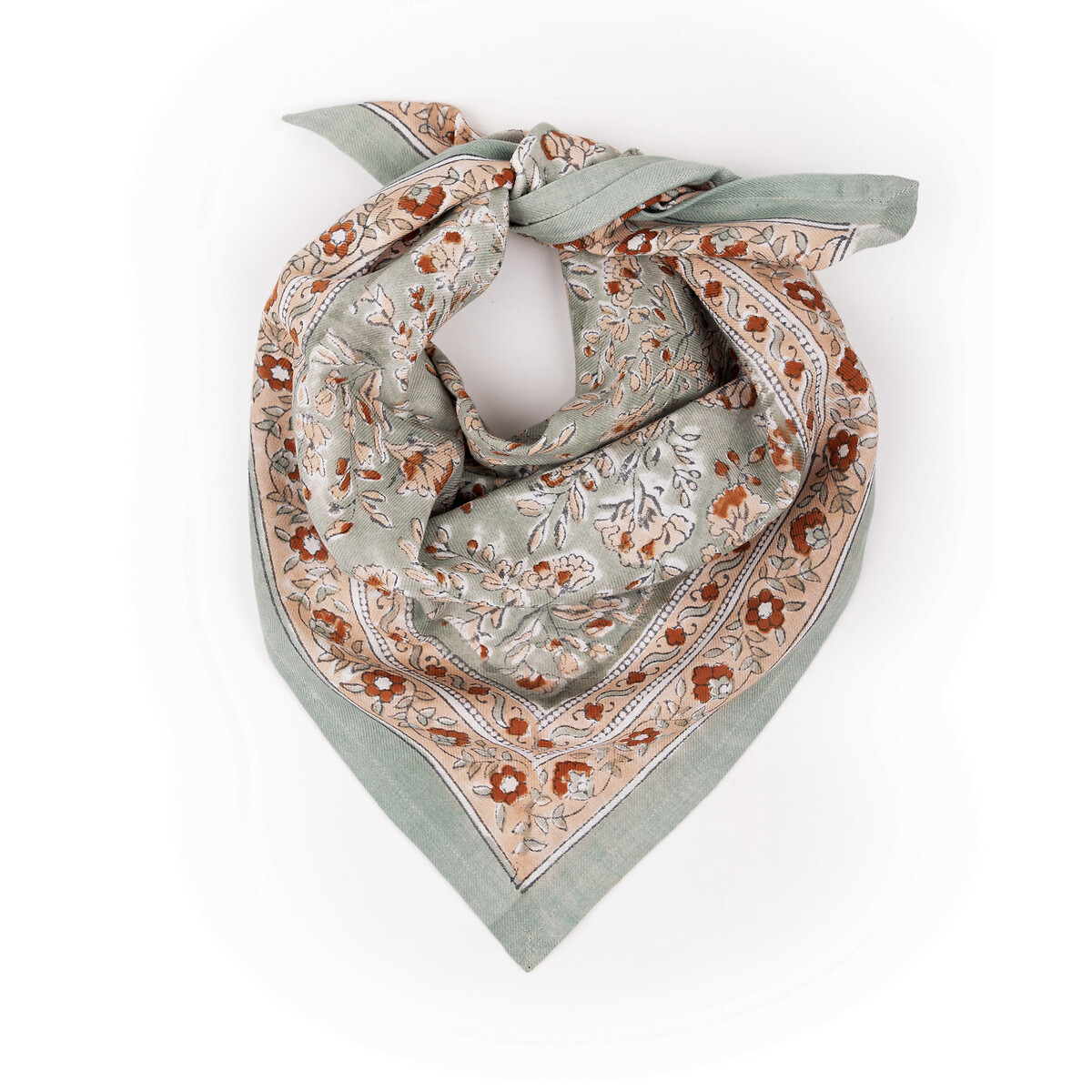 Petit foulard coton Sarika Matcha imprimé bleu, BINDI ATELIER