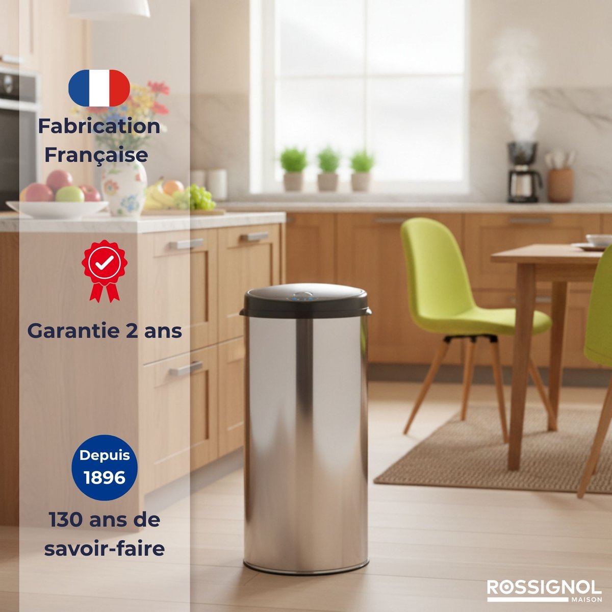 Poubelle de cuisine automatique 45L Fabriqué en France - SENSITIVE inox, ROSSIGNOL