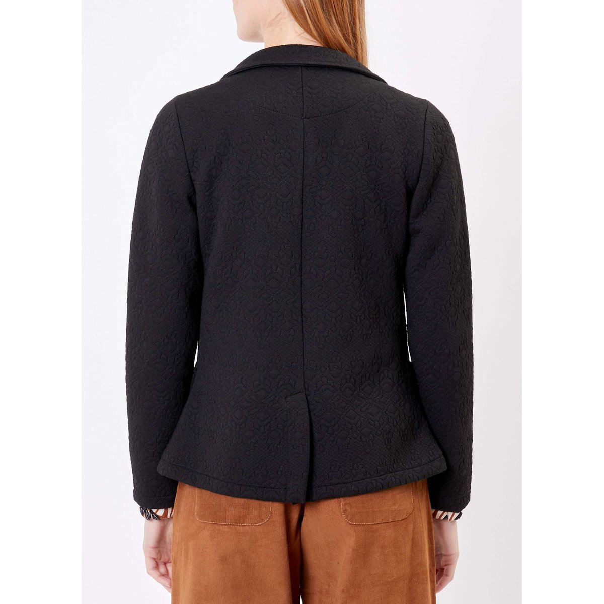 Veste tailleur imprimée en maille jacquard YSEULT noir, PRINCESSE NOMADE