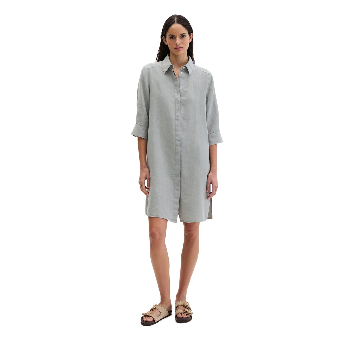 Robe en lin loose avec patte de boutonnage cachée gris, MARC O'POLO