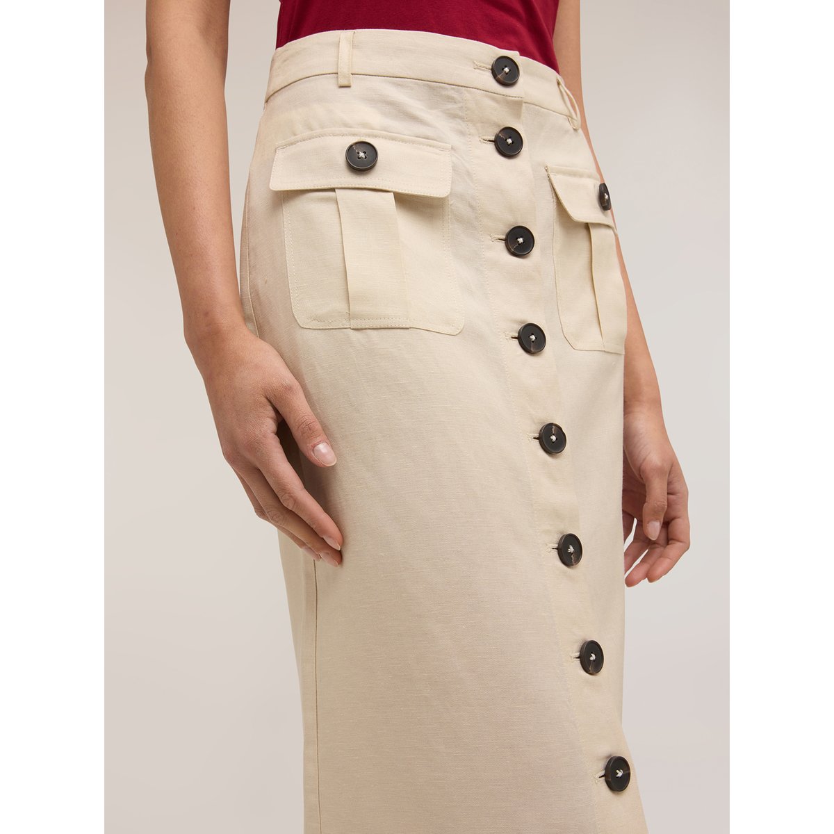 Jupe crayon mi-longue beige, MOTIVI