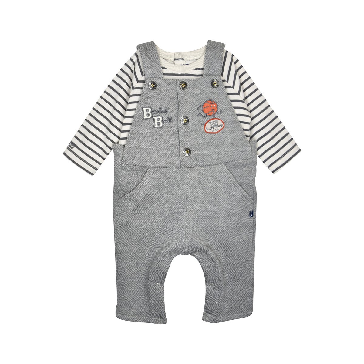 Ensemble tshirt salopette pravin gris, SUCRE D'ORGE