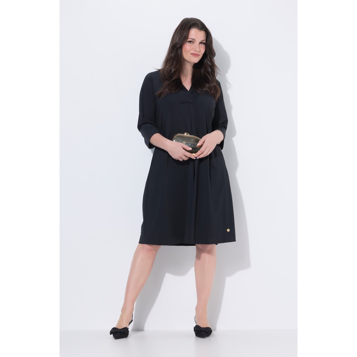 Robe coupe évasée, manches 3/4 noir, ULLA POPKEN