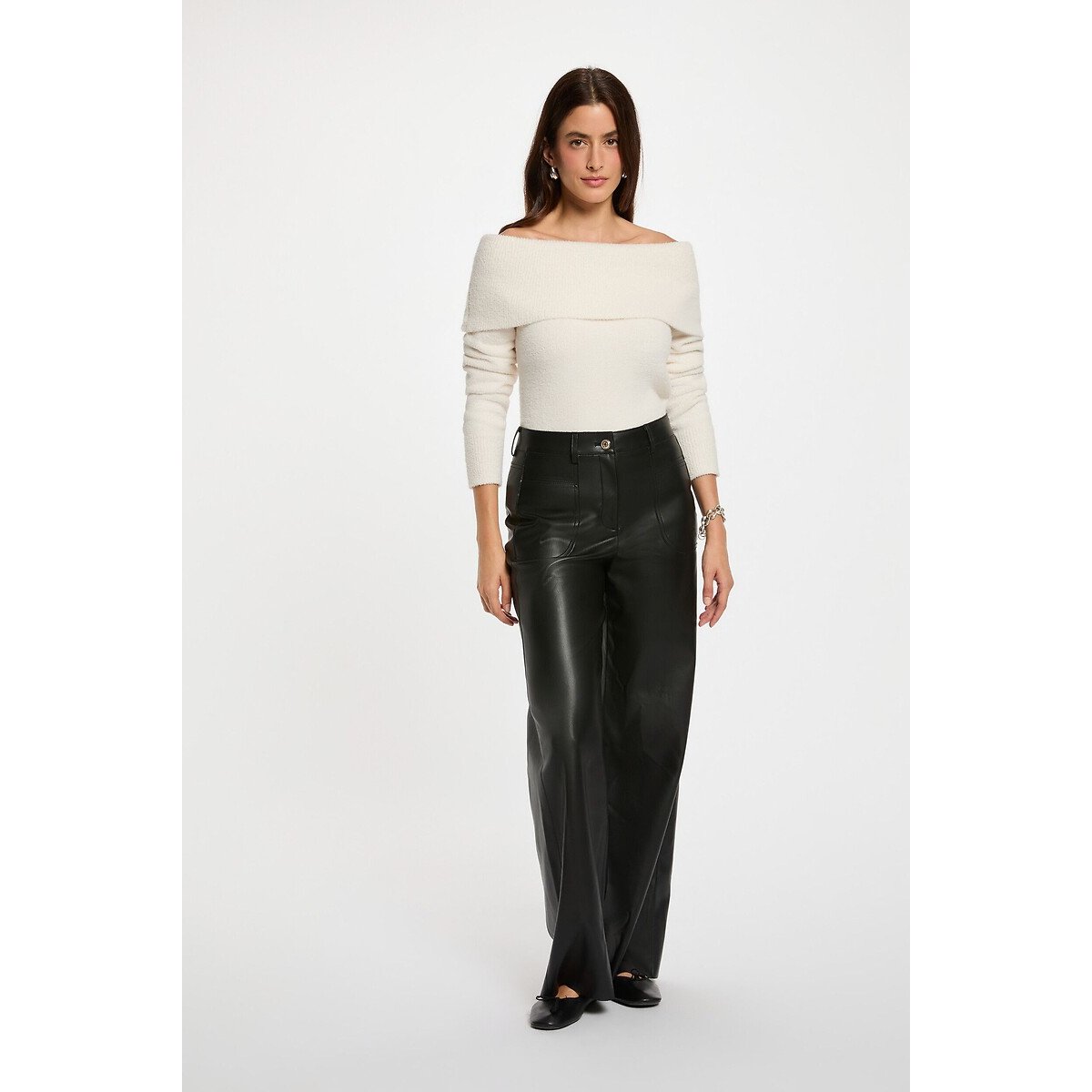 Pull col bateau en grosse maille ivoire, MORGAN