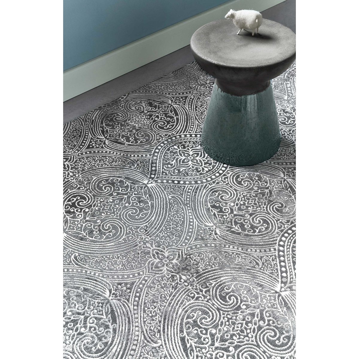 Tapis plat motif cachemire ,  GRACE gris, WECON HOME