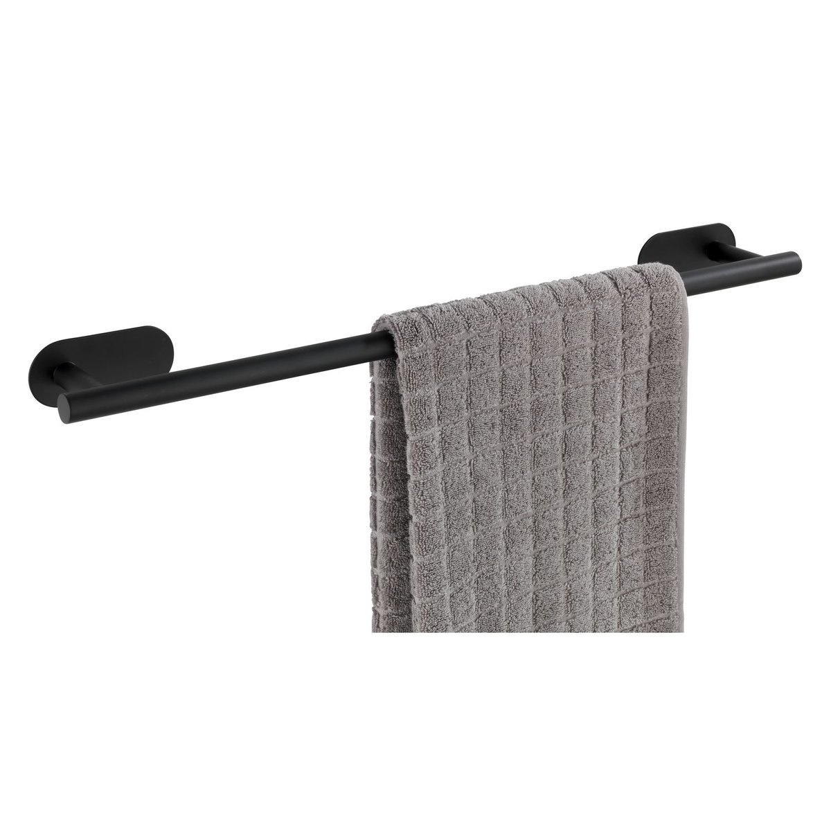 Barre porte-serviette sans perçage en acier inox OREA noir, WENKO