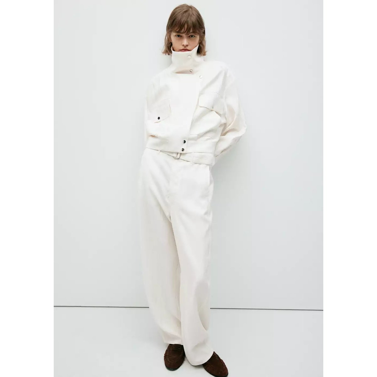 Pantalon droit avec ceinture blanc, MANGO