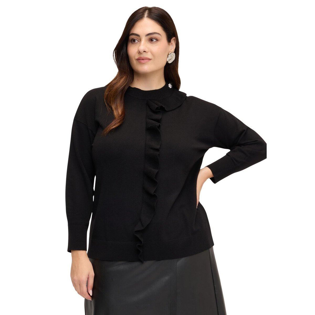 Pull col rond avec volant burgundy, FIORELLA RUBINO