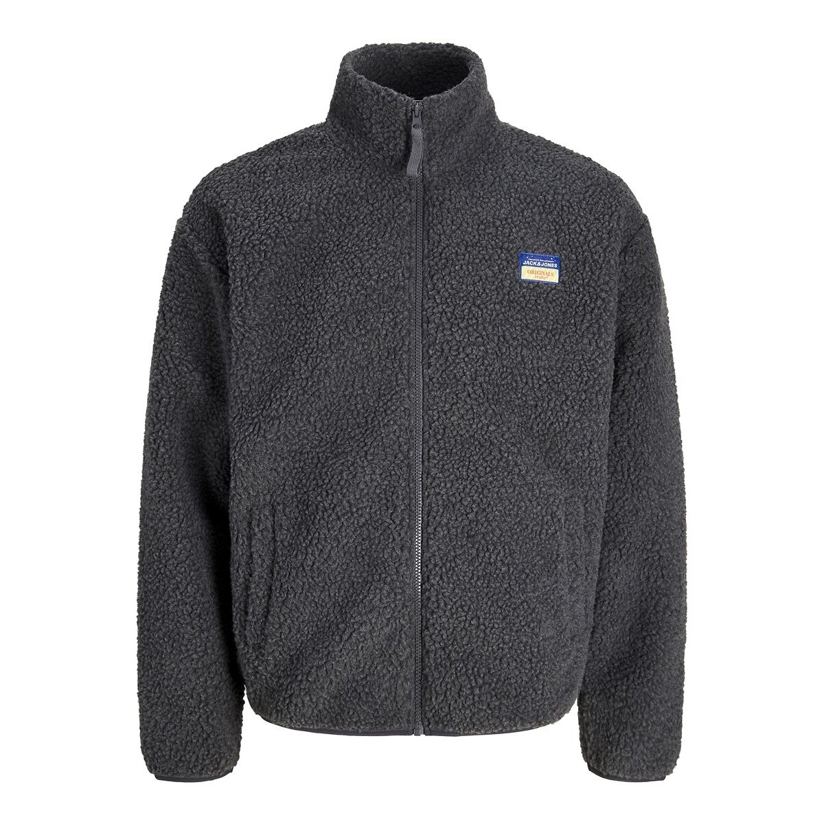 Veste en sherpa, col montant, zippée, POCKY gris asphalte, JACK & JONES