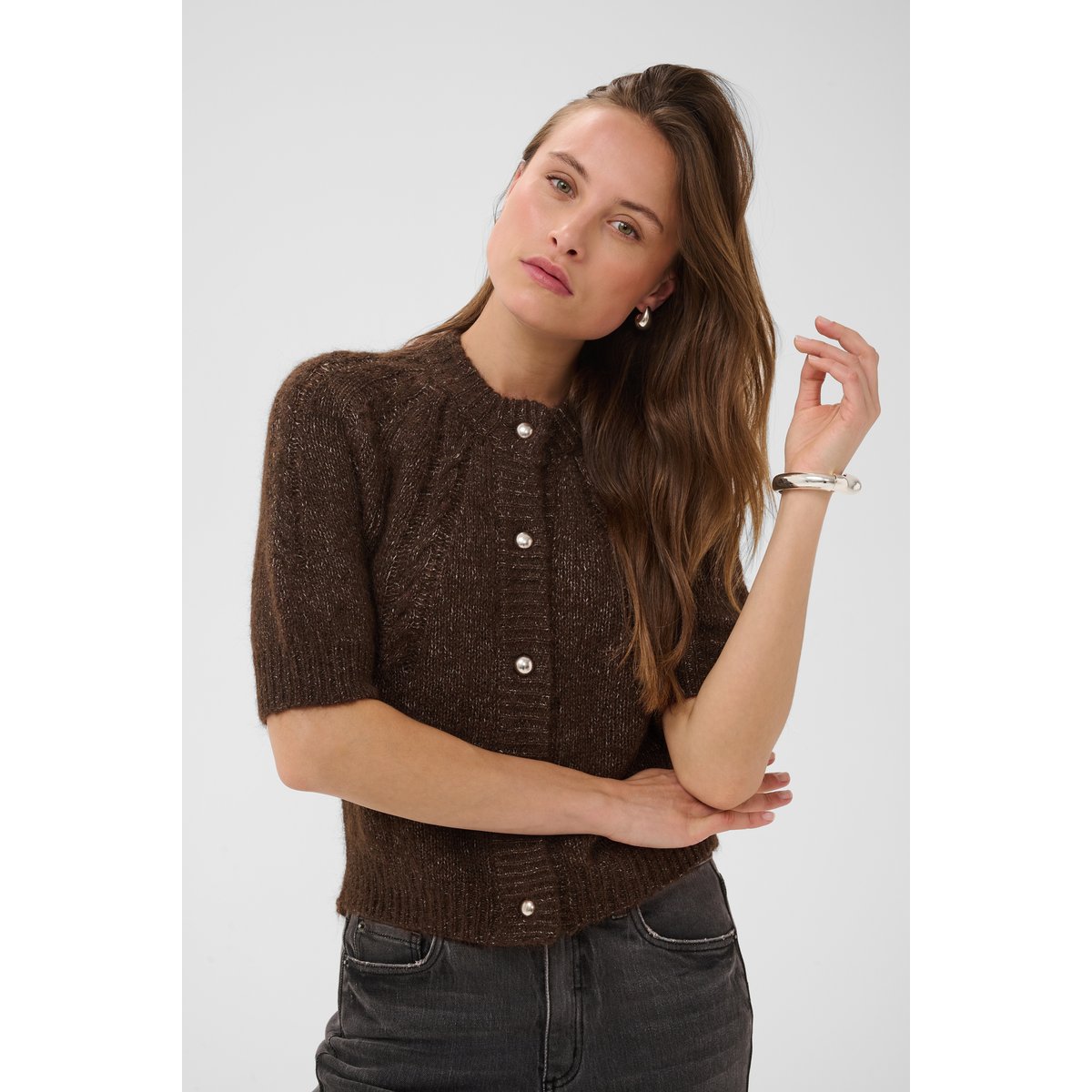 Cardigan à tricot marron coffee bean melange, KAFFE