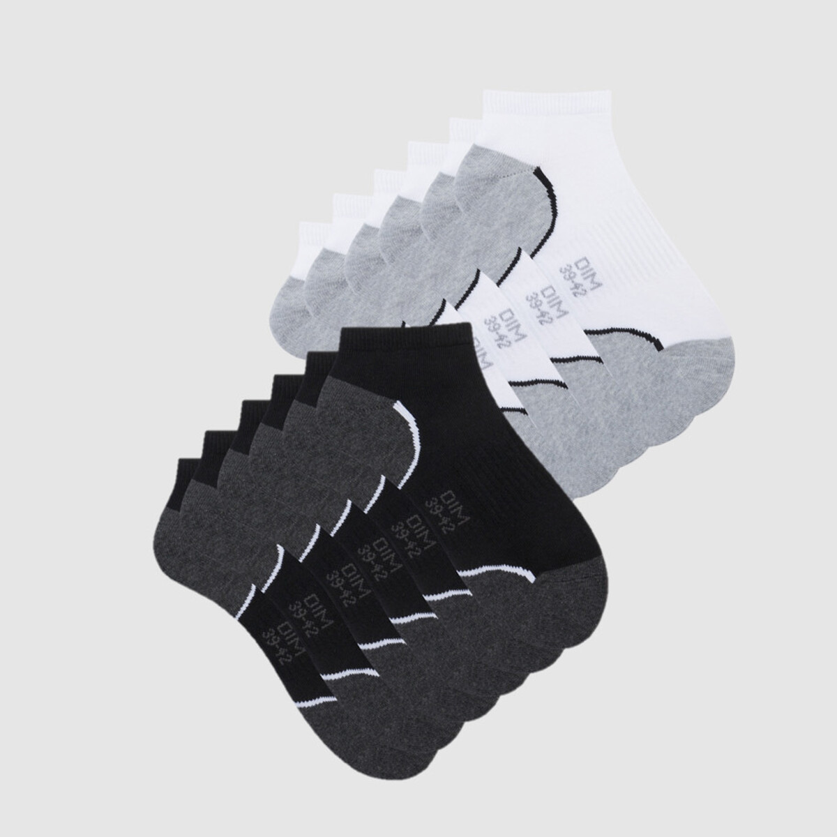 Lot de 6 paires de socquettes ECODIM SPORT blanc + noir, DIM