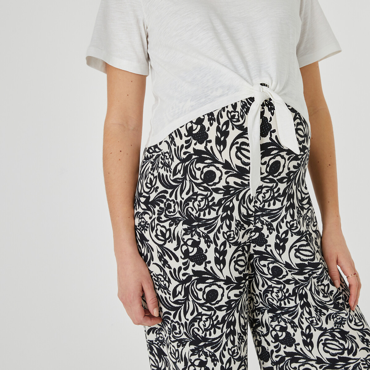 Tie-Front Maternity T-Shirt in Cotton with Crew Neck white, LA REDOUTE COLLECTIONS