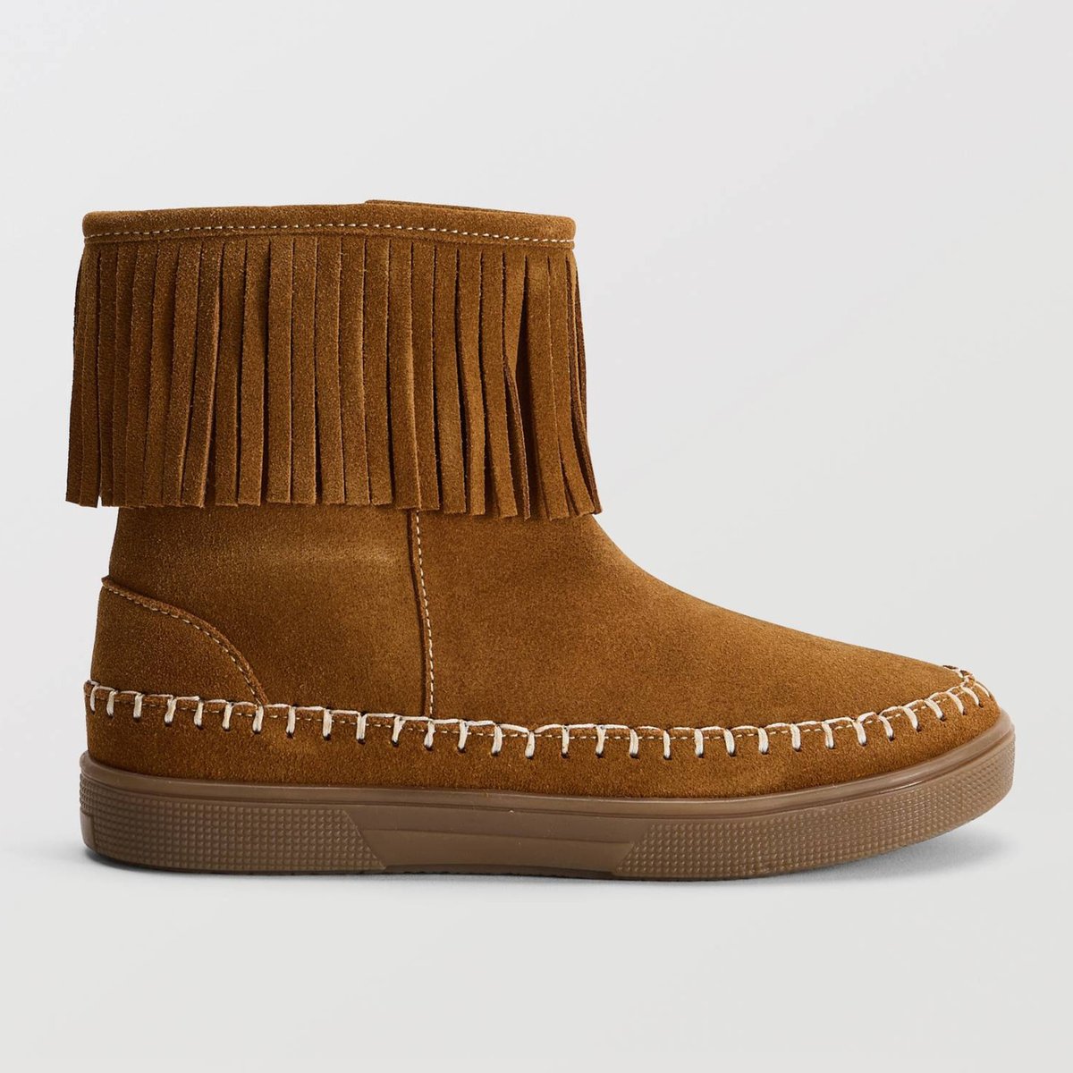 Bottines fourrées à franges en cuir responsable tan access, MONOPRIX