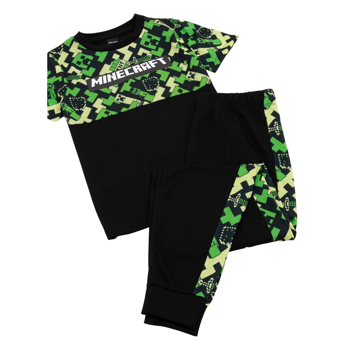 Ensemble de pyjama long manches courtes motif Creeper vert / noir, MINECRAFT