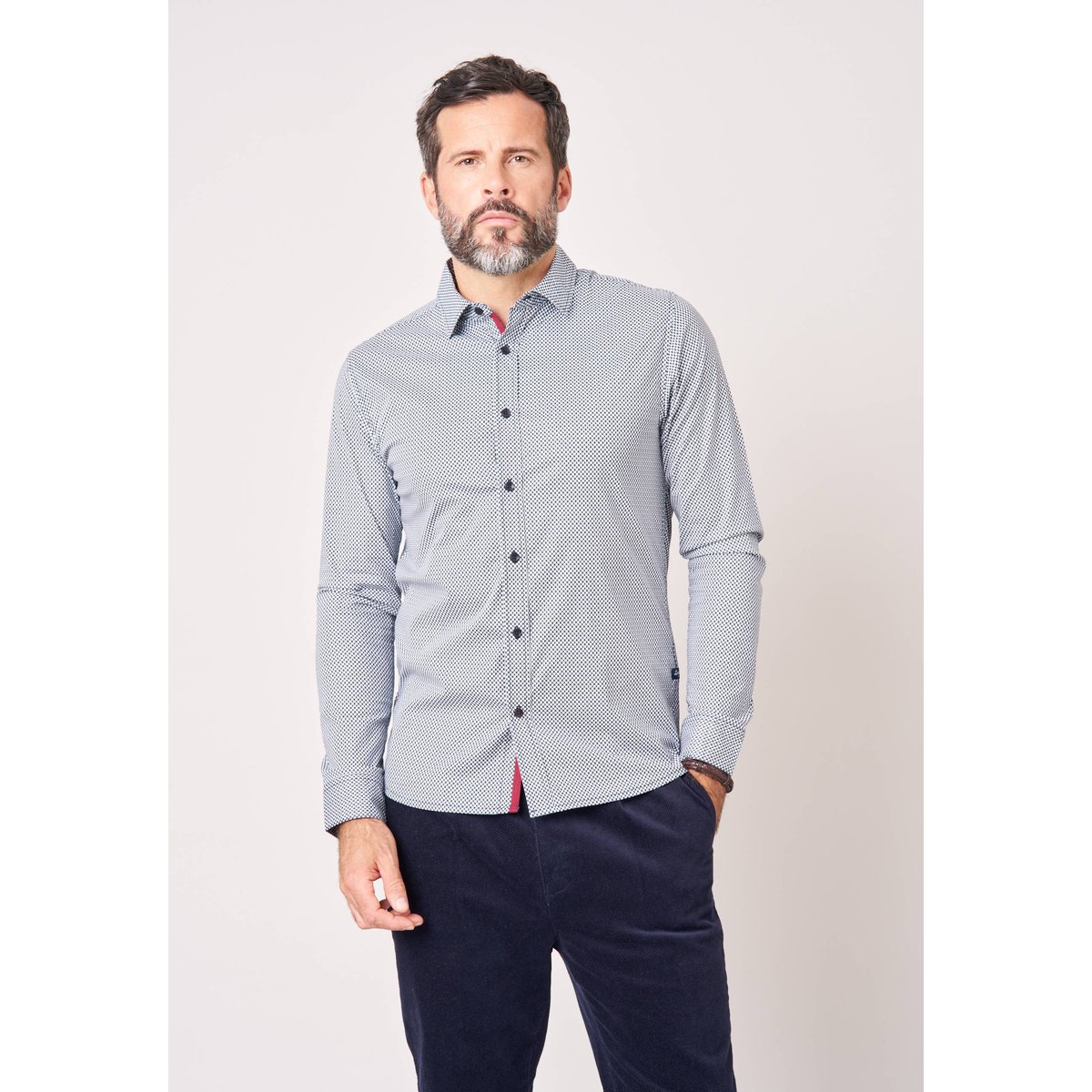 Chemise regular homme en coton imprimée ARMONDO navy, DEELUXE