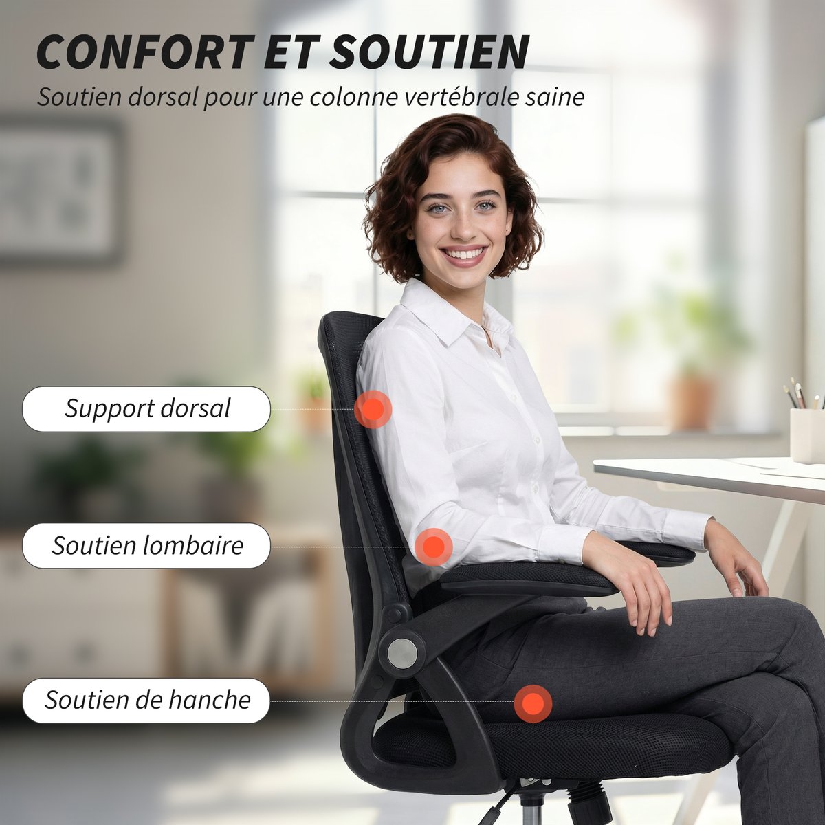 Chaise de bureau Maille (100 % polyester) noir, HOMCOM