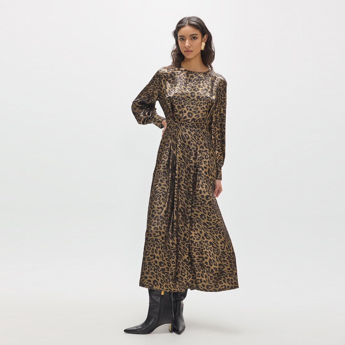 Robe midi imprimée léopard à col boà®te léopard, LOLA CASADEMUNT