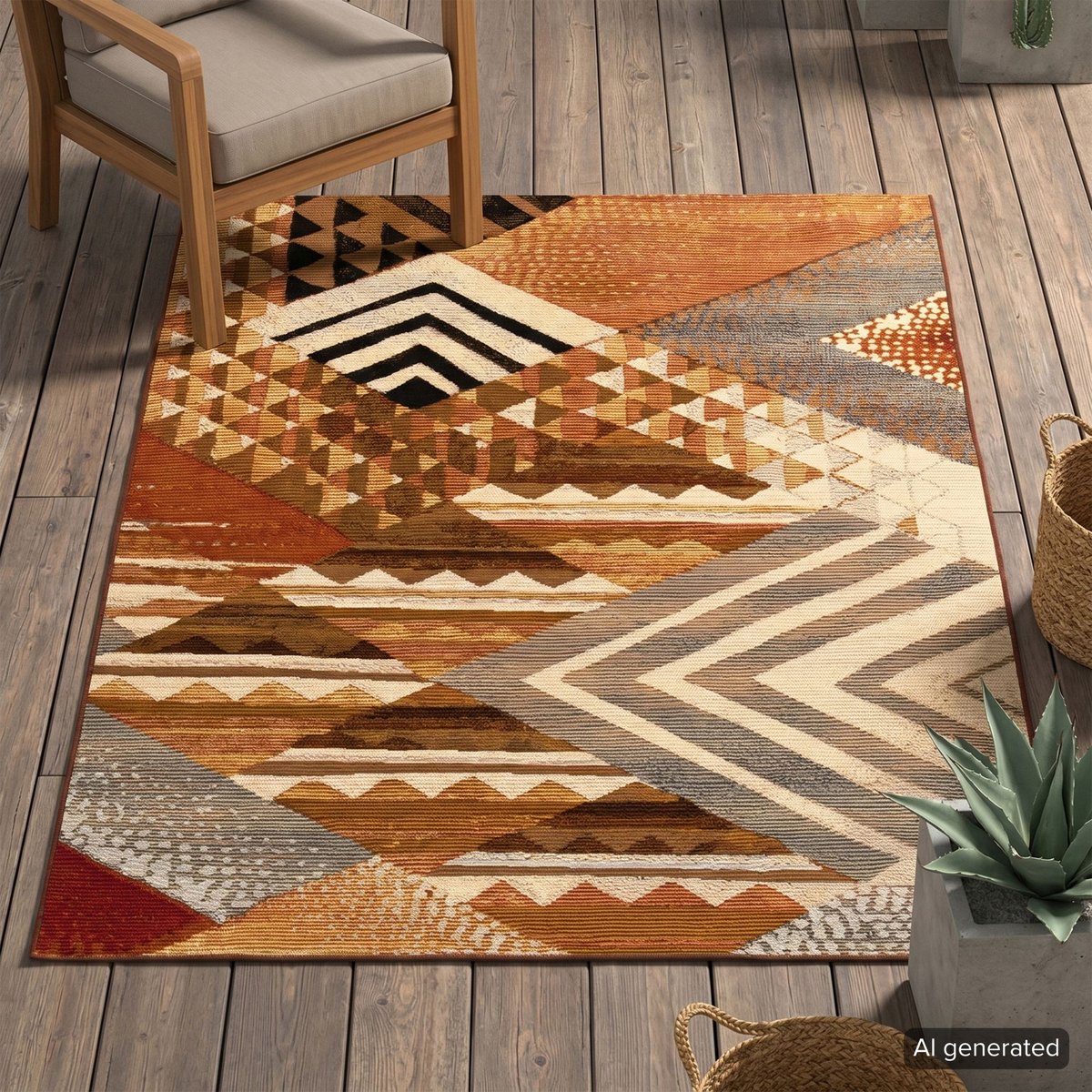 Tapis tissé d'intérieur et d'extérieur  - AURORA marron multicolore, GINO FALCONE