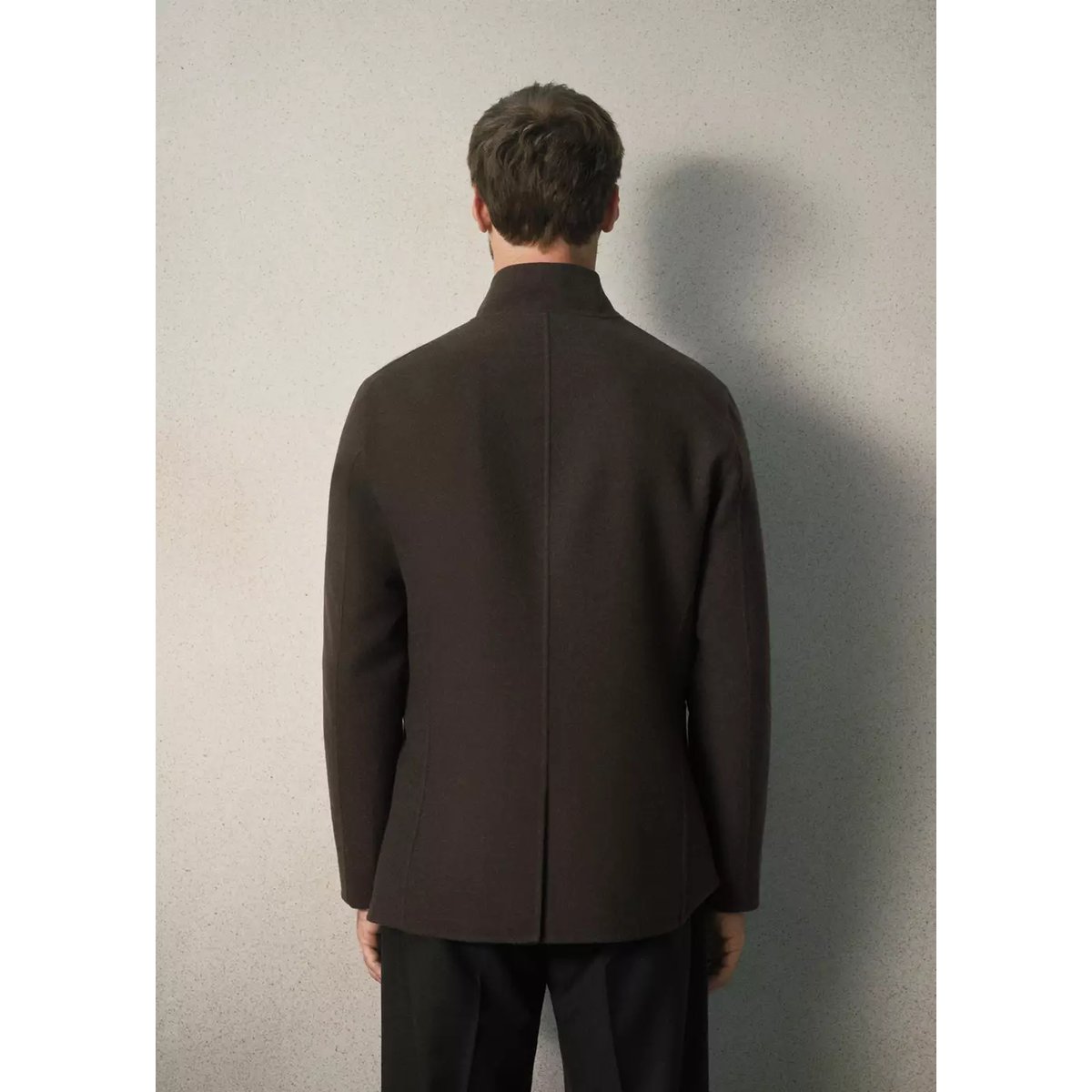 Blazer à col cheminée 100 % laine coupe slim fit marron, MANGO MAN