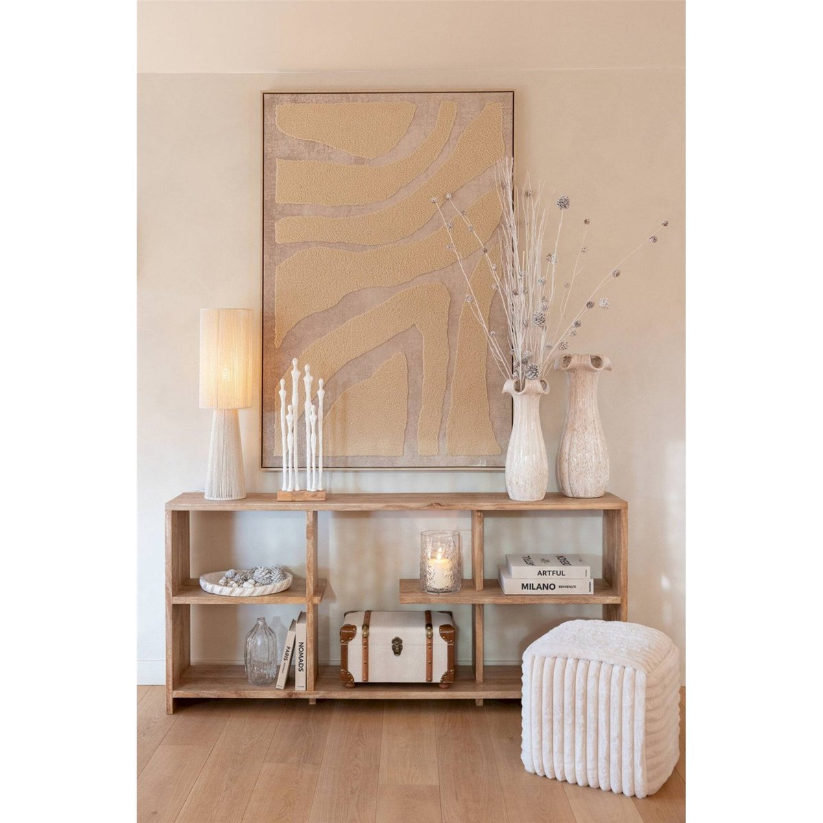 Tableau mural relief abstrait en coton beige, RECOLLECTION