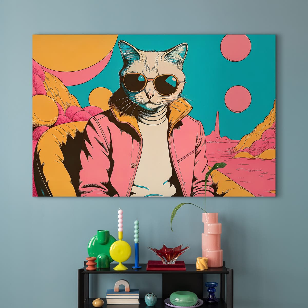 Tableau Mural Chat Rétro ANIMAUX HUMANISÉS tableau en verre synthétique, CEANOTHE