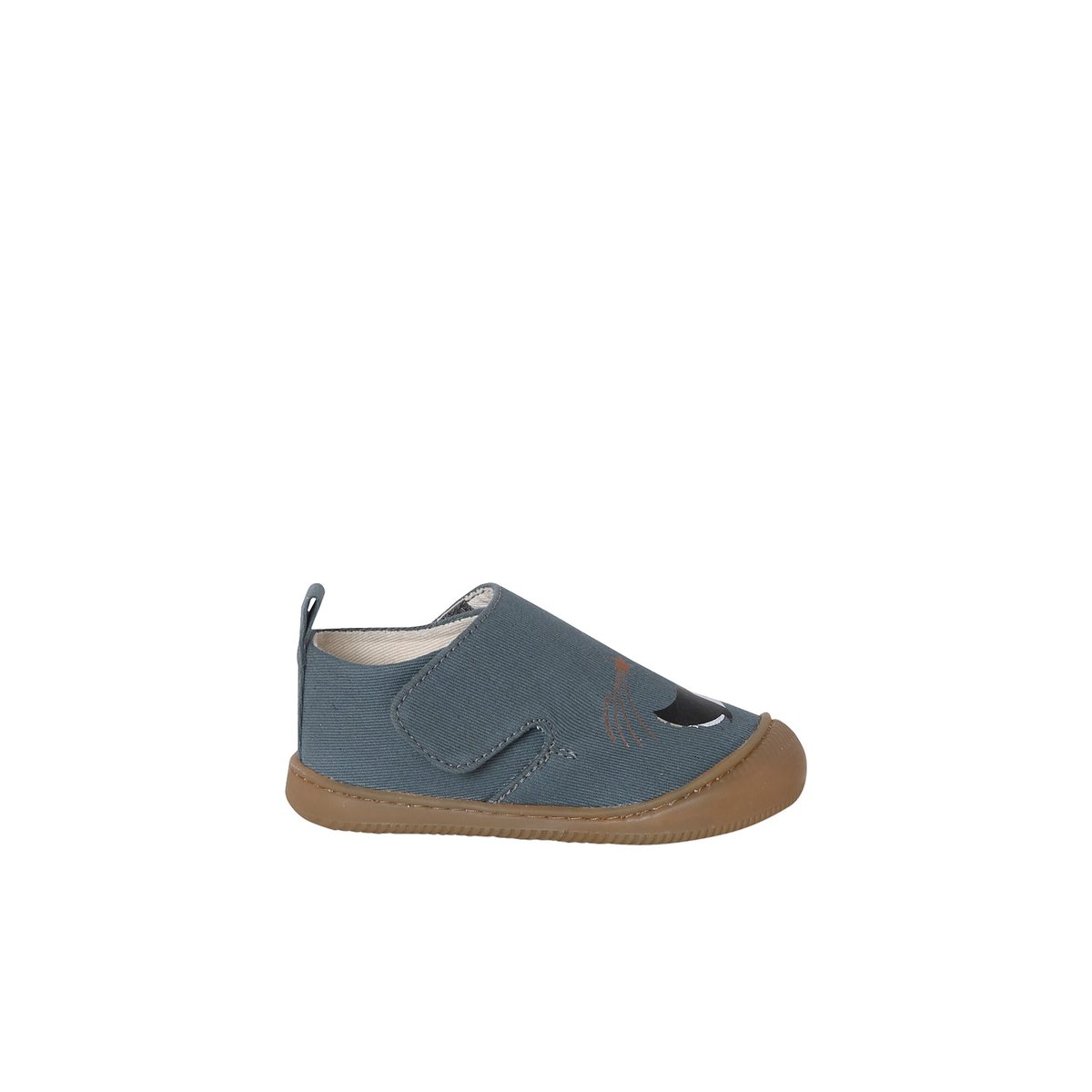 Chaussons à scratchs toile bébé bleu imprimé, VERTBAUDET