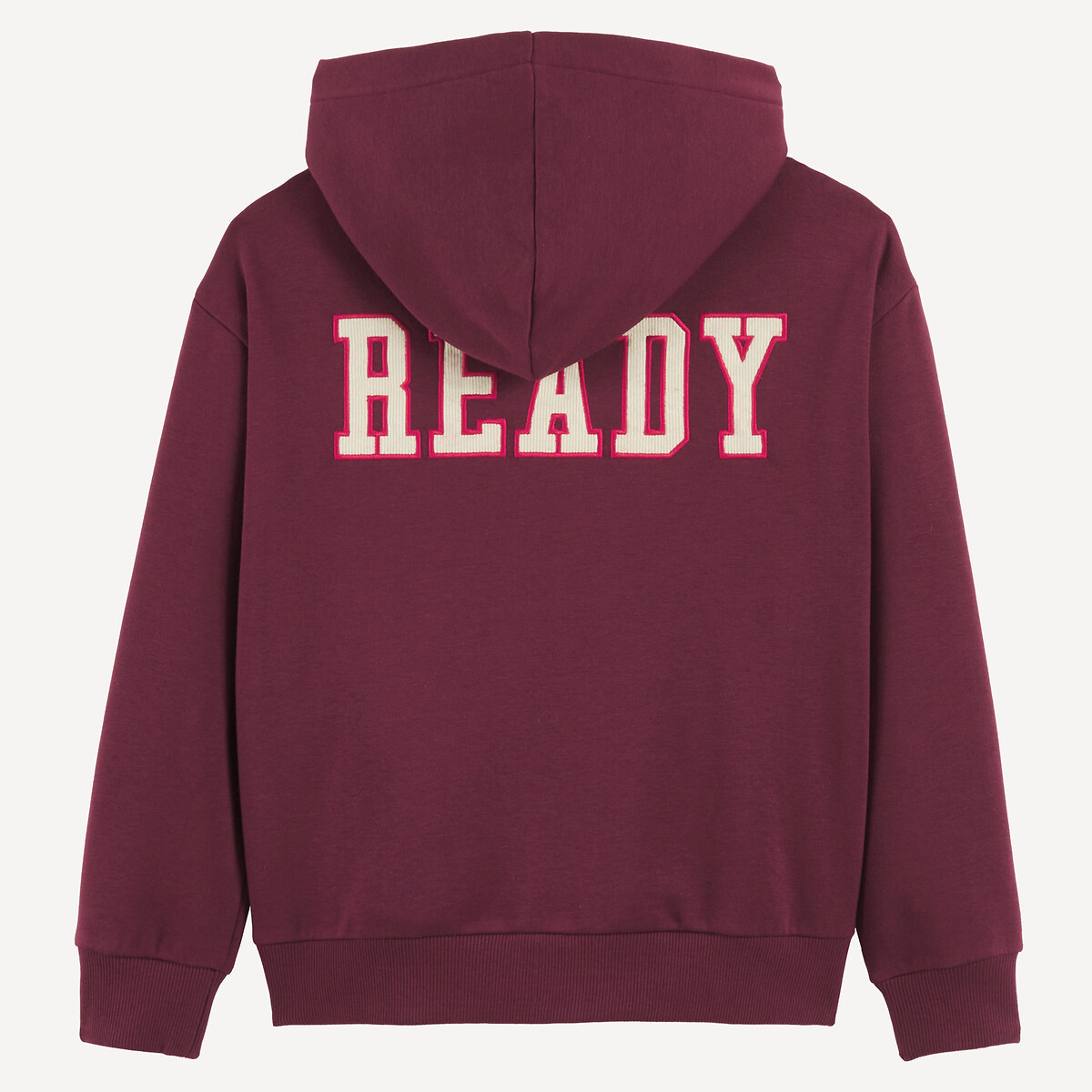 Kapuzen-Sweatshirt mit Reissverschluss, mit gestickten Abzeichen auf der Vorder- und Rückseite, aus bordeaux                        , LA REDOUTE COLLECTIONS