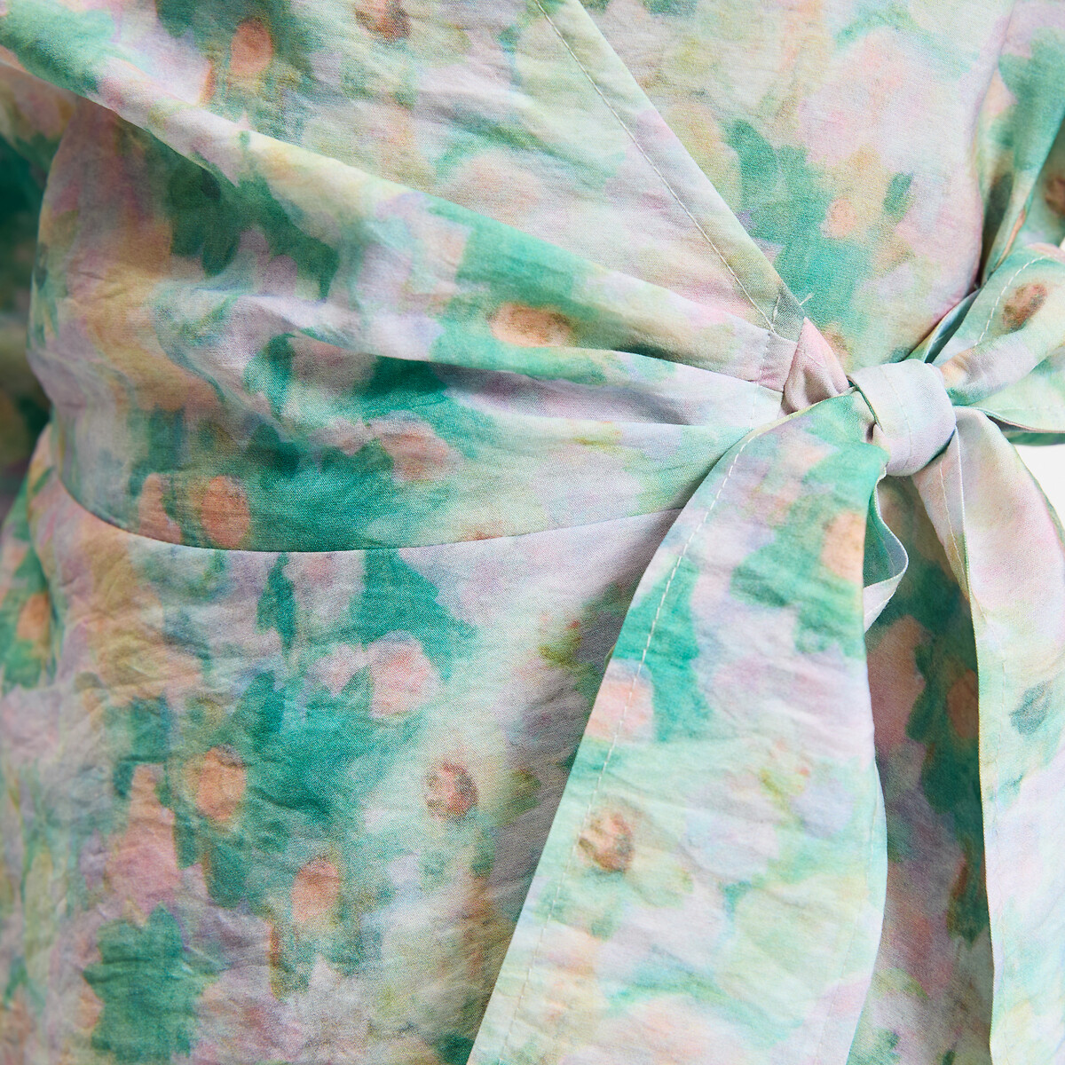 Robe portefeuille courte manches 3/4 imprimé floral imprimé fond vert, LA REDOUTE COLLECTIONS