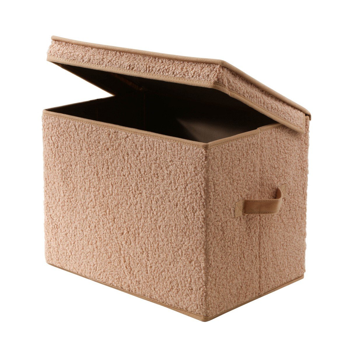 Boîte rangement haute avec couvercle tissu bouclette beige - H30 cm beige, CALICOSY