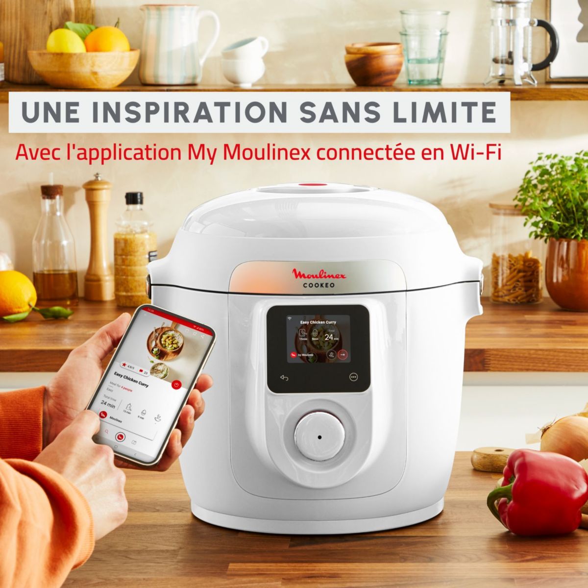 Cookeo YY5855FB WIFI 9-EN-1, 6 L, 9 modes de cuisson, 150 recettes + Extra crisp couleur unique, MOULINEX