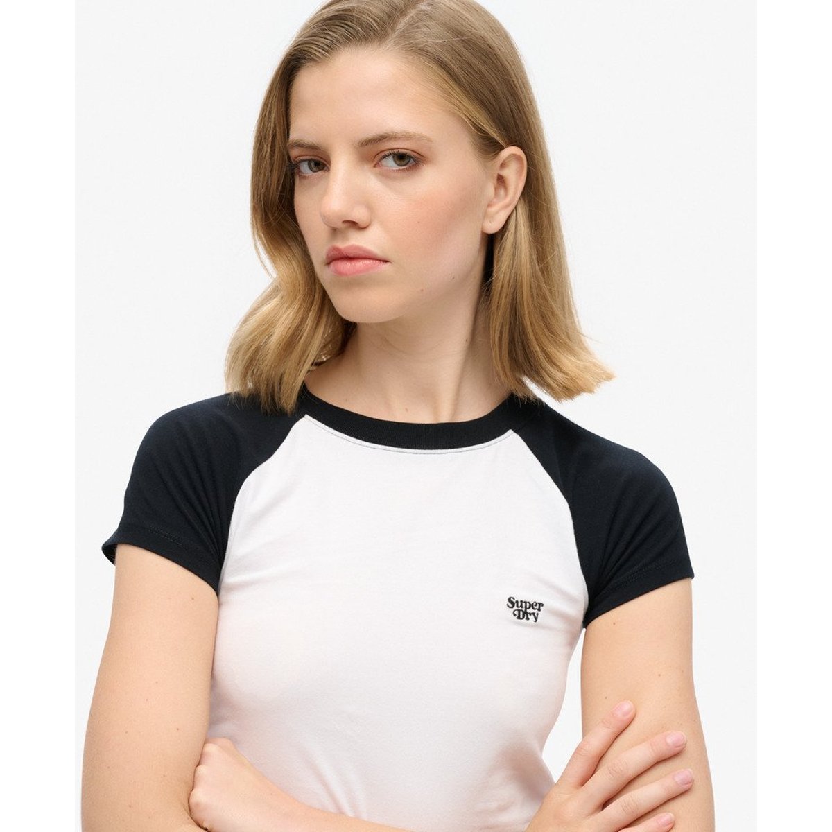 T-shirt de baseball baby court optic/noir, SUPERDRY