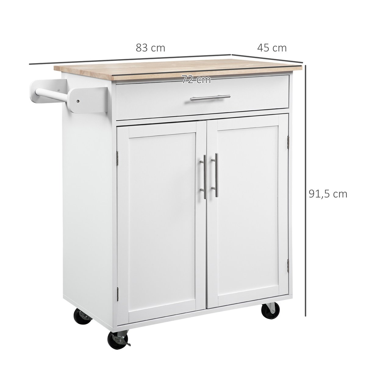 Îlot de cuisine MDF Blanc blanc et bois naturel, HOMCOM