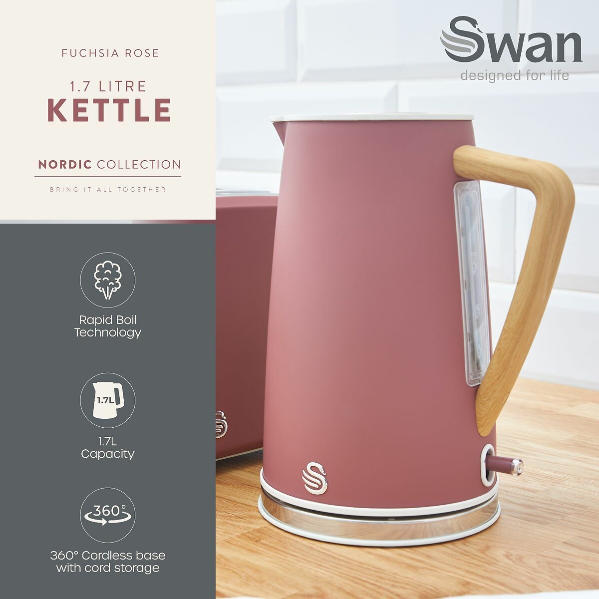 Nordic 1.7L Cordless Kettle - SK14610 fuchsia pink, SWAN