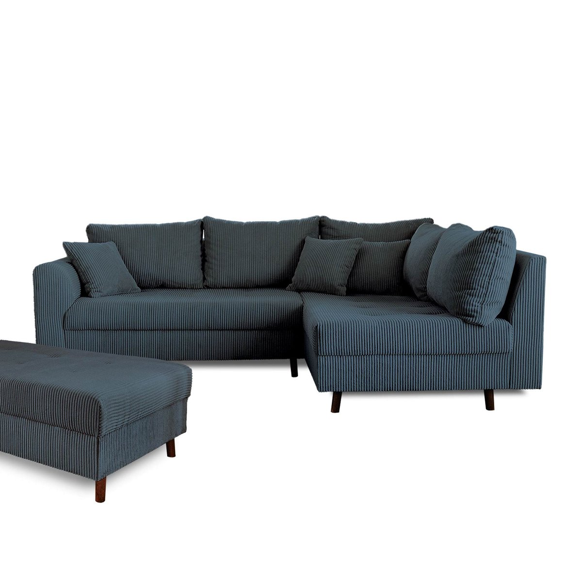 Canapé d'Angle droit 4 places + pouf places - RUNE bleu nuit, BEST MOBILIER