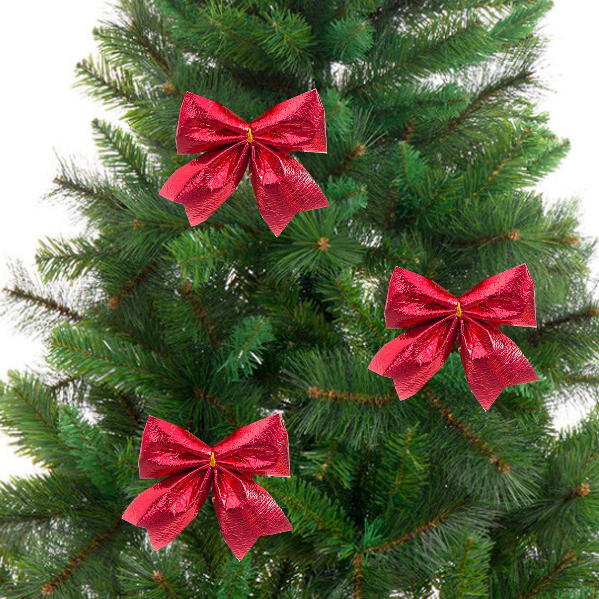 Set de 3 noeuds rouges pour décoration sapin de Noël 10cm rouge, WADIGA