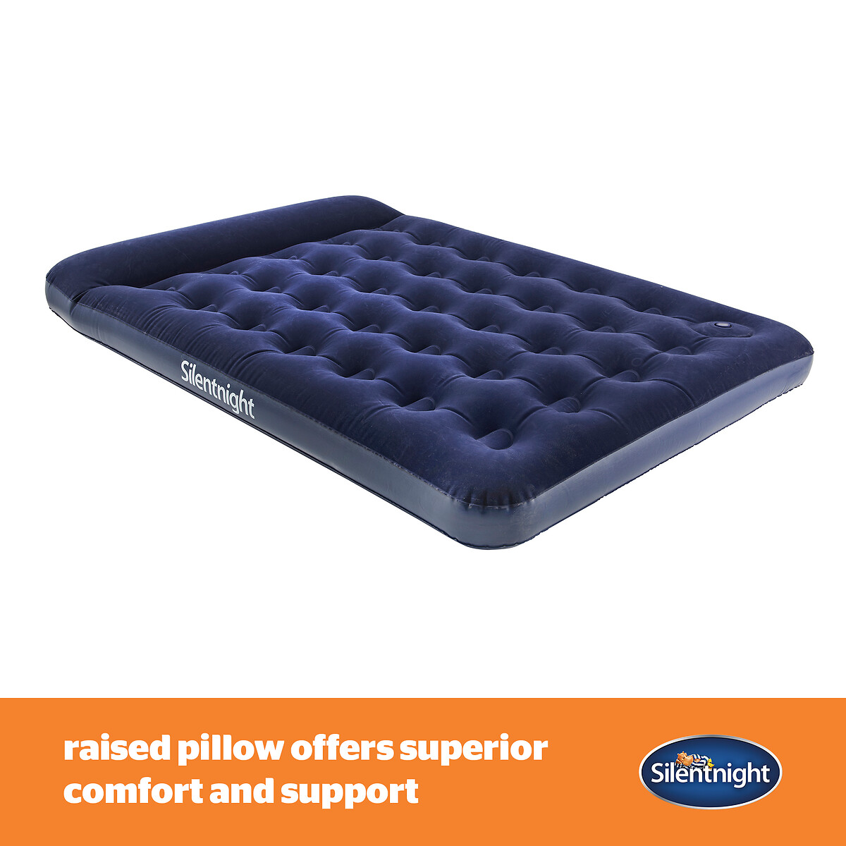 Double Flock Airbed with Footpump in Blue navy, SILENTNIGHT