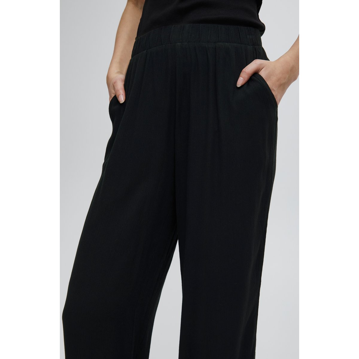 Pantalon coupe large, taille élastiquée noir, ICHI
