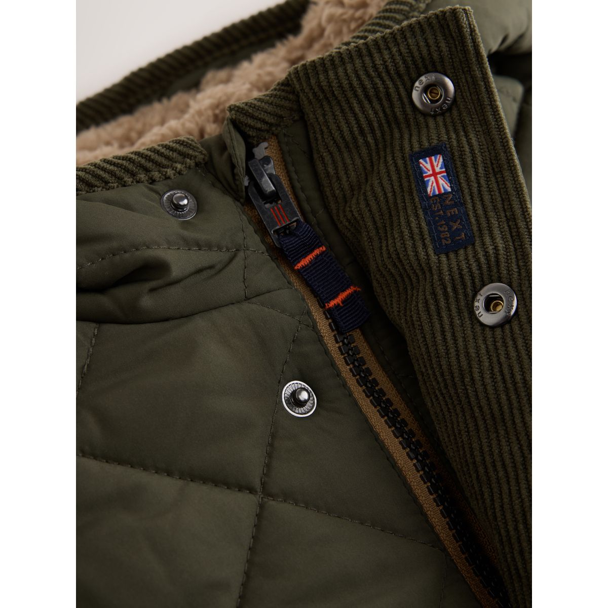 Manteau matelassé à doublure peau de mouton vert, NEXT