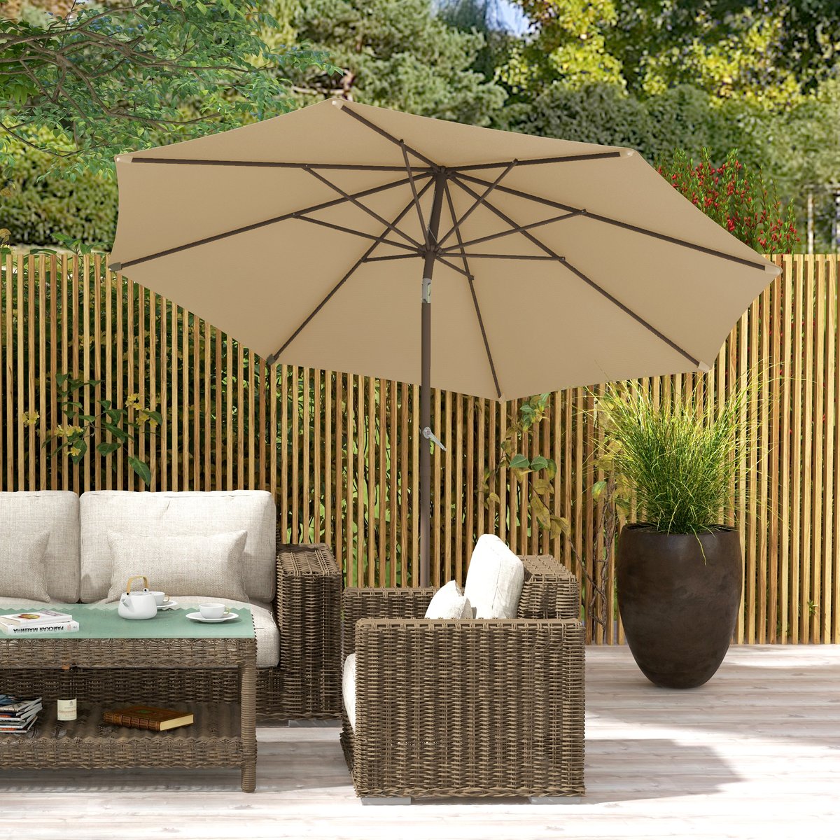 Parasol de terrasse Polyester Kaki beige, OUTSUNNY