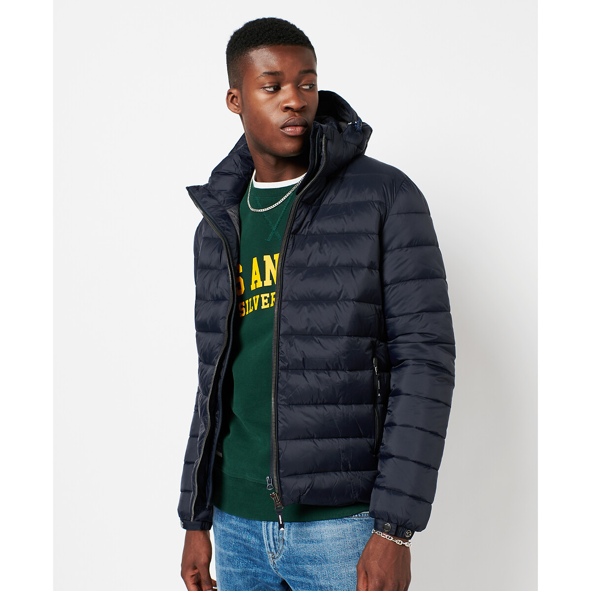 Doudoune zippée à capuche Fuji bleu marine, SUPERDRY