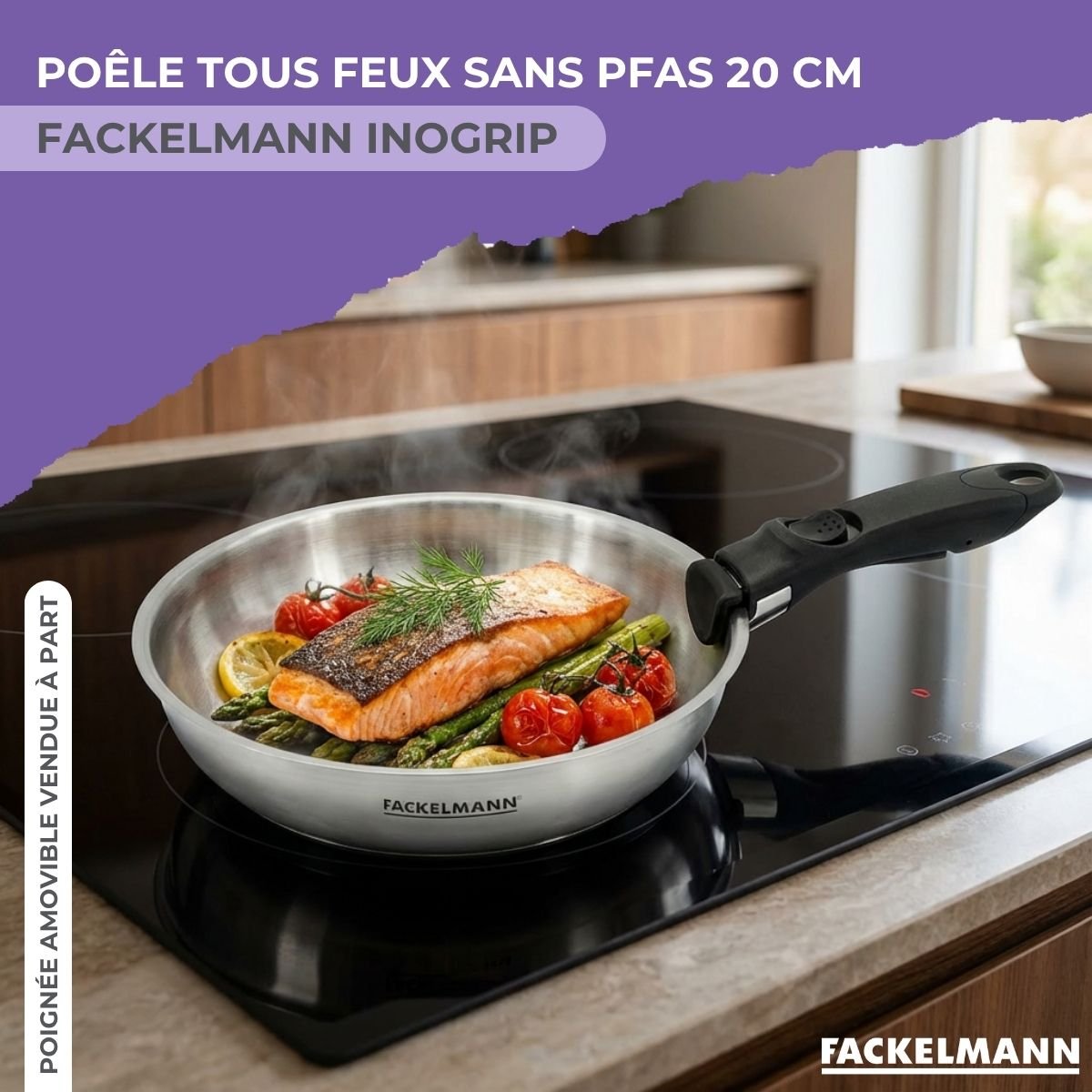 Poêle à manche amovible InoGrip inox, FACKELMANN