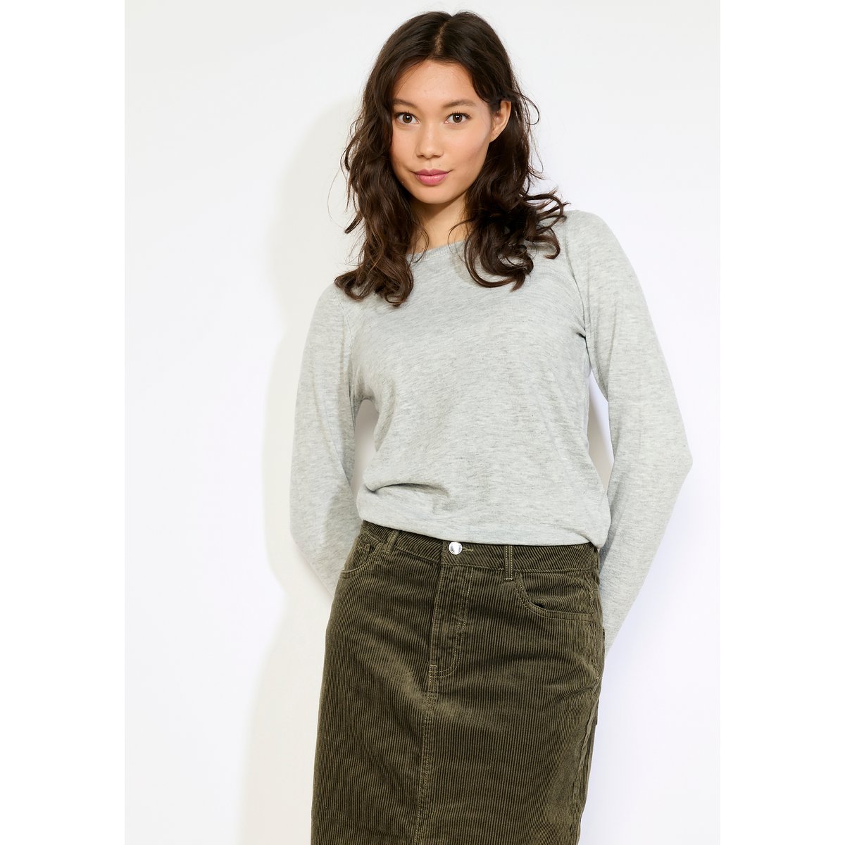 Pull doux à boutons gris clair, LOLALIZA