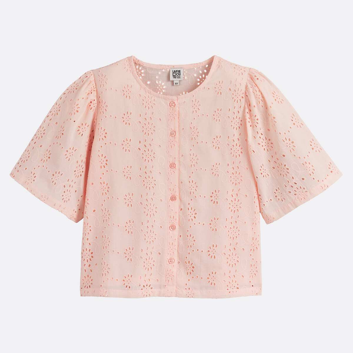 Blouse manches courtes en broderie anglaise rose, LA REDOUTE COLLECTIONS