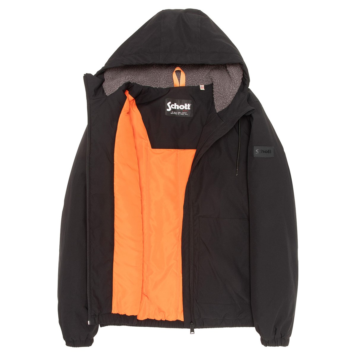 Blouson à capuche doublé sherpa noir, SCHOTT