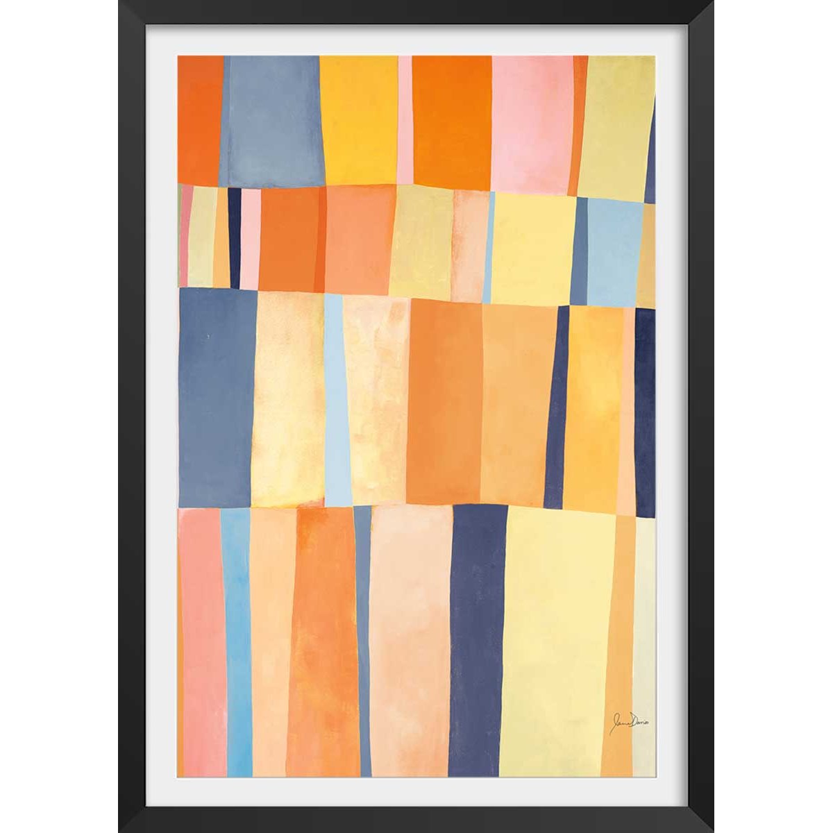Poster happy quadri affiche + cadre en bois - noir, HEXOA