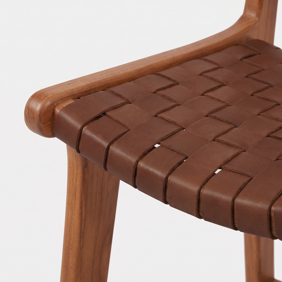Lot de 2 chaises pour îlot central 66,5 cm en teck et cuir tressé - KUNA marron, MAISON PAVANE